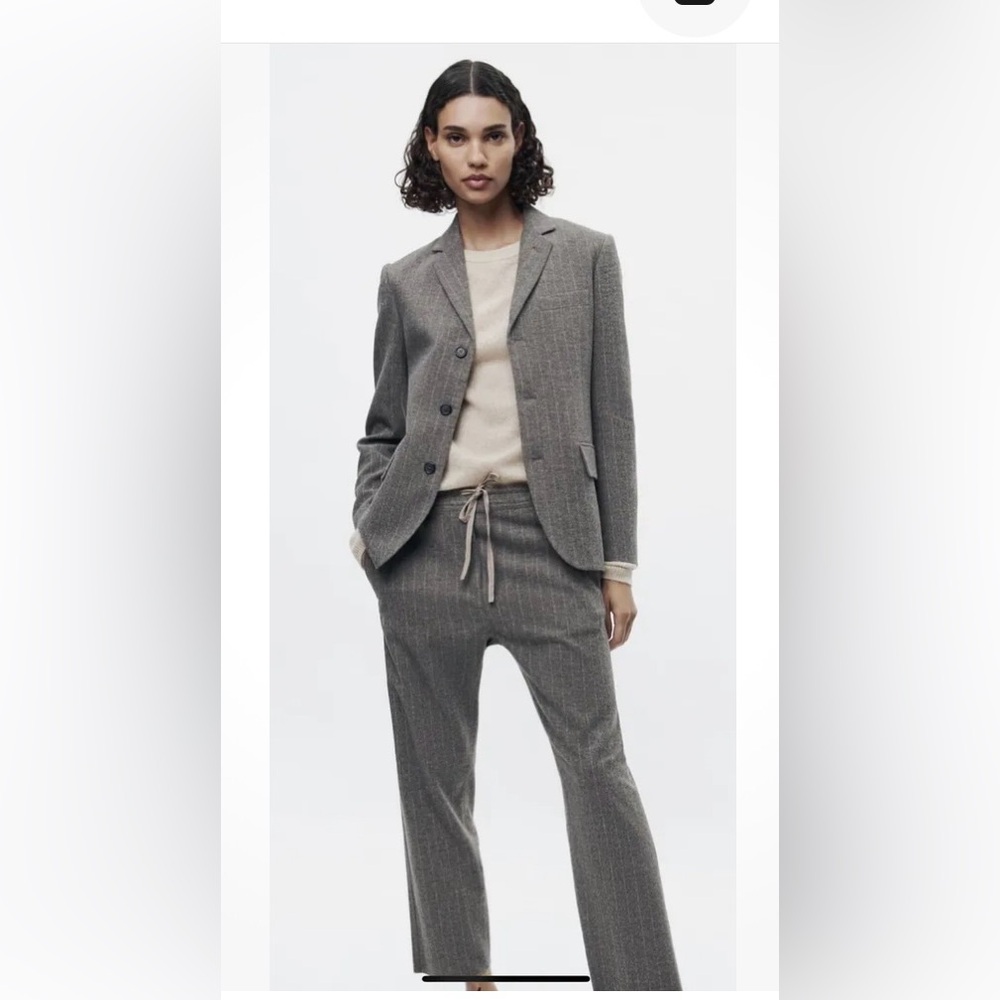 ZARA WOMAN ZW COLLECTION PINSTRIPE BLAZER GREY 9105/529 NEW M Measurements #gg